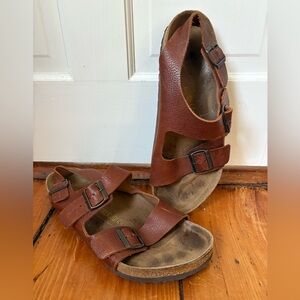 Birkenstock Men’s Milano Sandals Mahogany Brown Leather Back Strap, Size 13